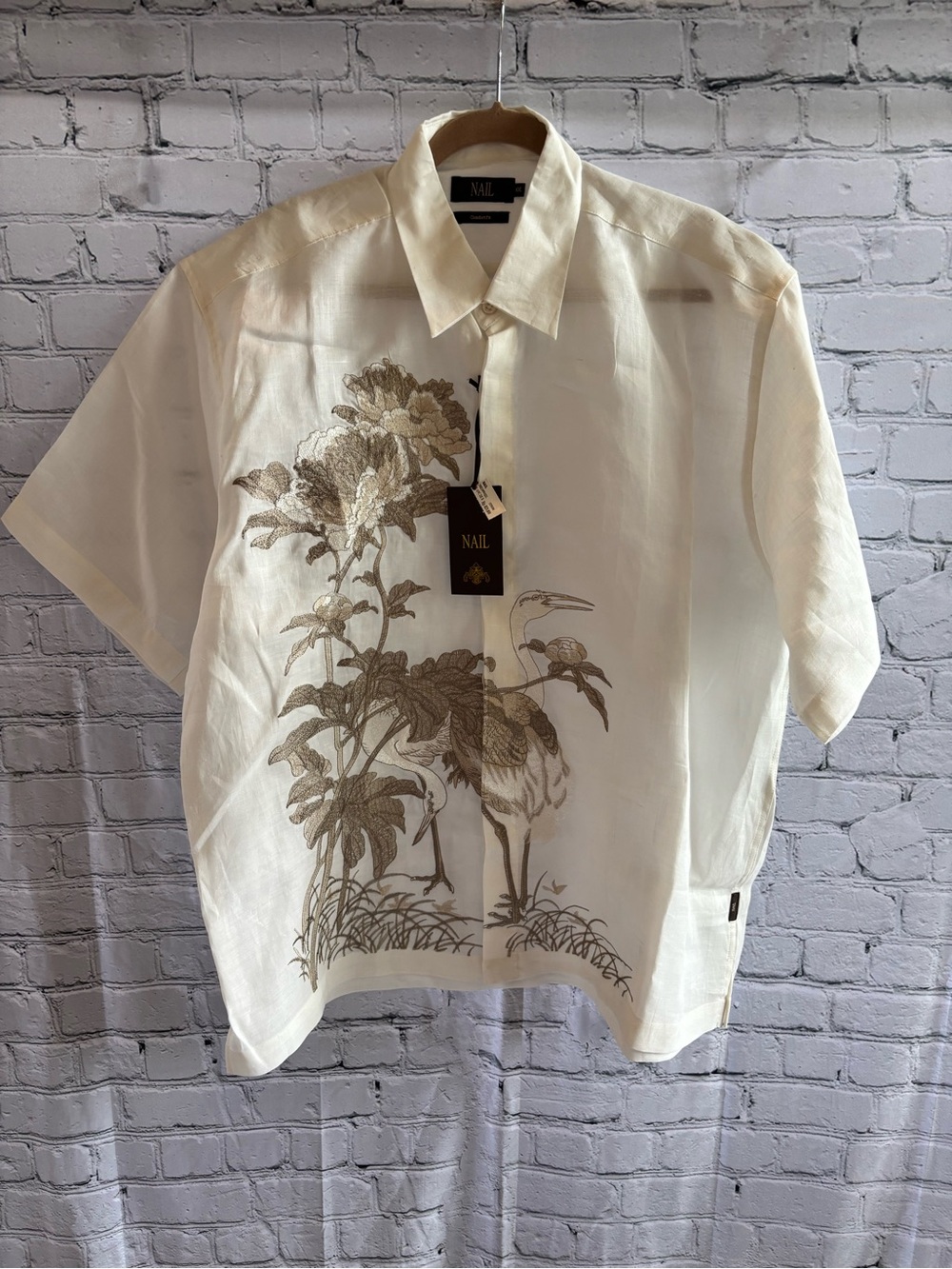 *NEW* NAIL Imported Men’s Short Sleeve Embroidered Ramie Button Shirt - Size XXL